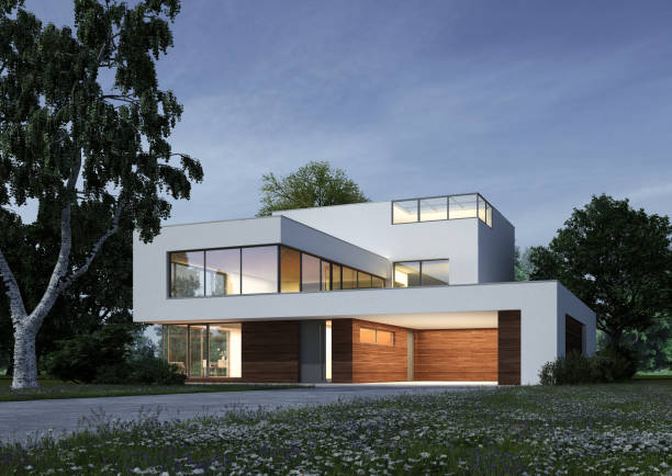 istock Modern cubic villa in the evening 1720607469