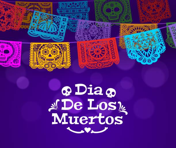 dia de los muertos mexikanischer scherenschnitthintergrund - mexico mexican culture carnival paper stock-grafiken, -clipart, -cartoons und -symbole