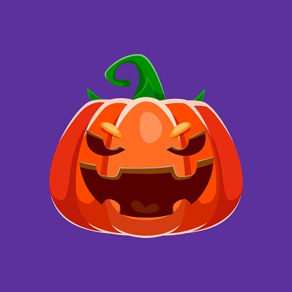 Halloween pumpkin, horror night holiday cartoon icon and trick or treat party vector symbol. Halloween monster pumpkin lantern with scary and spooky smile grim for horror night holiday greeting card
