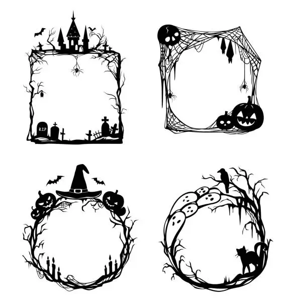 Vector illustration of Halloween holiday black frames isolated vector set