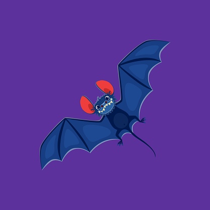 Halloween flying bat, horror night holiday spooky monster, cartoon isolated vector. Happy Halloween holiday character of vampire bat flying with scary fangs and spooky smile for trick or treat party