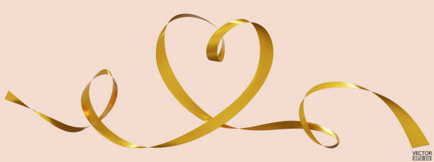 istock Gold ribbons heart isolated on beige background. Continuous ribbon line art drawing. Element for Valentine's day, mother's day wedding and print. 3D vector illustration. 1720640969