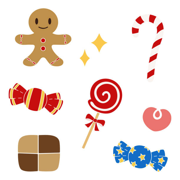 illustrations, cliparts, dessins animés et icônes de ensemble de bonbons de noël, biscuits, bonbons, matériel vectoriel. - cookie christmas gingerbread man candy cane