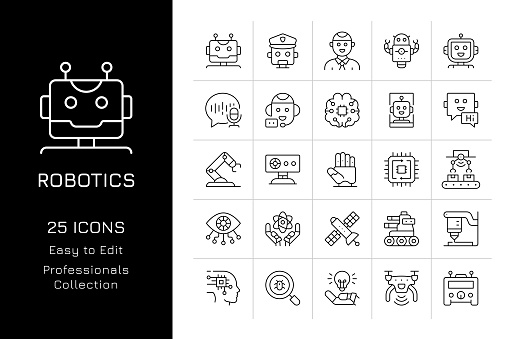 Robotics Editable Stroke Vector Icon Set.