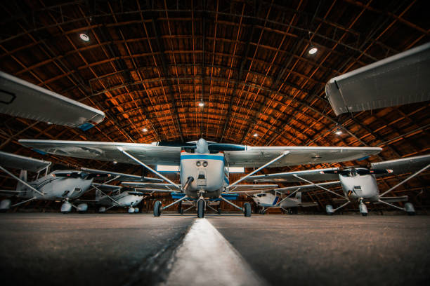 the plane in the hangar