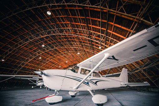 the plane in the hangar