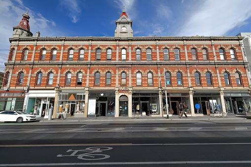 Boston, MA, USA - August 6, 2021: View of the Symphony Hall building, of the Boston Symphony Orchestra, which opened its doors in 1900. The Boston Symphony Orchestra is the second oldest orchestra in the United States of America. The hall was designated a U.S. National Historic Landmark in 1999