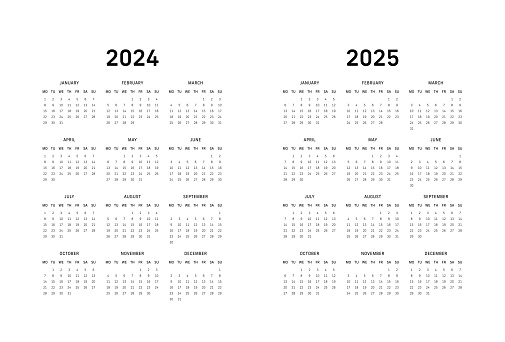 Vertical 2024, 2025, Calendar Monday Start - White Background