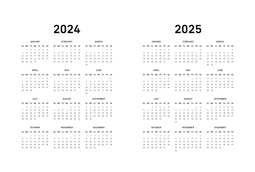 Vertical 2024, 2025, Calendar Sunday Start - White Background