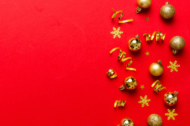 istock Christmas composition. a pattern of christmas balls on colored background. Flat lay, top view New year decor 1720703296