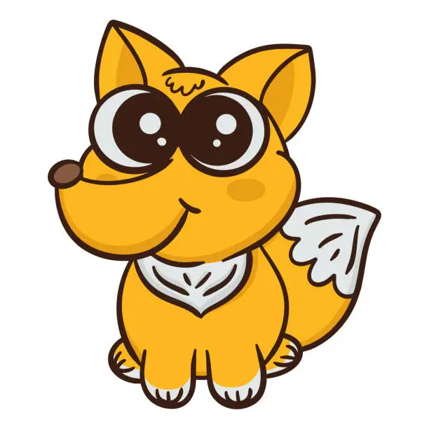 Vector illustration of Funny little fox cartoon isolated on white
