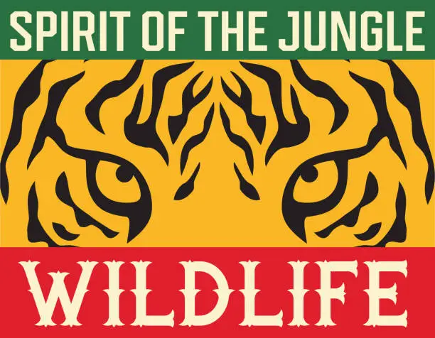 Vector illustration of Spirit of the Jungle. Wildlife. Tiger Eyes Design.