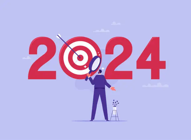Vector illustration of Analysis and development of strategies for business on the new year 2024