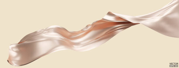 istock Flying nude color silk textile fabric flag background. Smooth elegant beige Satin Isolated on beige Background for grand opening ceremony. Beige curtain. 3d vector illustration 1720732277