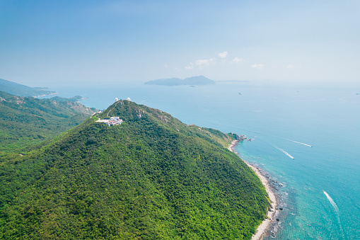 Aerial view of Xichong coastline which is one famous hiking route at Shenzhen.