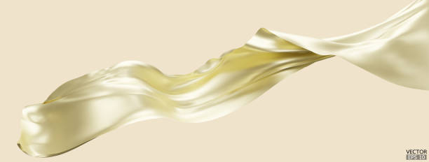istock Flying cream silk textile fabric flag background. Smooth elegant cream Satin Isolated on Background for grand opening ceremony. Cream color curtain. 1720745627
