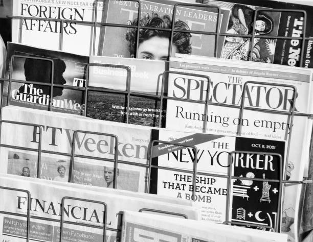 Rome, Italy - October 28th/2021:  Stack of newspapers in a Kiosk, Rome.