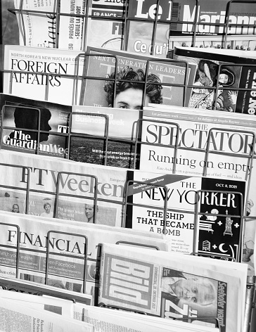 Rome, Italy - October 28th/2021:  Stack of newspapers in a Kiosk, Rome.