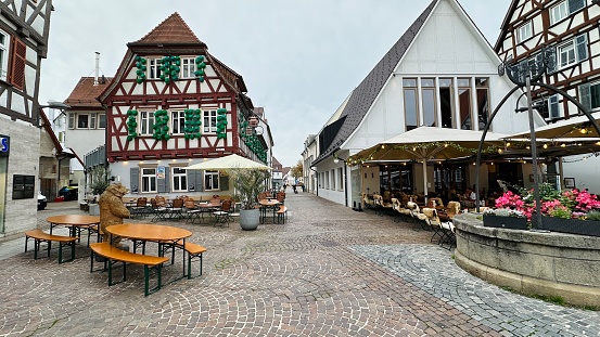 Kirchheim unter Teck, Germany - October, 5th - 2023: typical houses and restaurants.