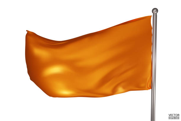 istock Blank purple flag on white background. A purple flag waving in the wind on the flagpole. Purple flag template. 3d vector illustration. 1720770813