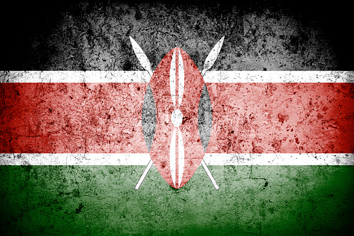 Flag of Kenya with faded grunge effect and vignette, perfect for backgrounds and design.