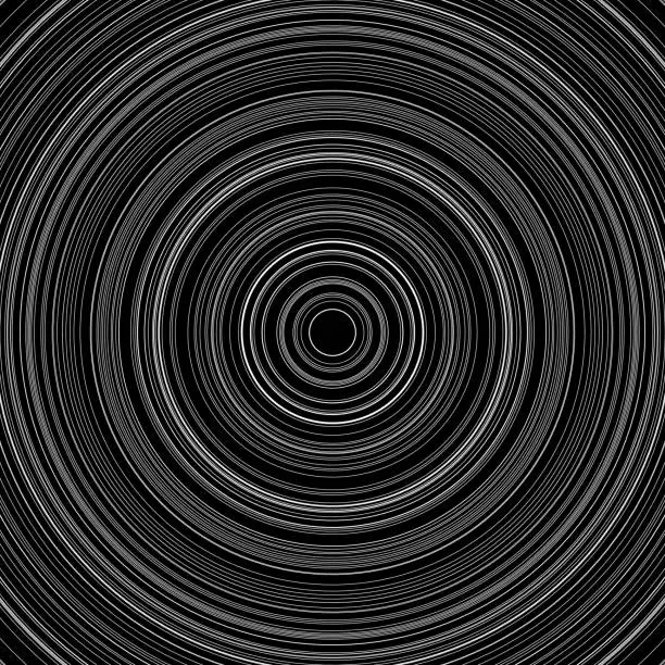Vector illustration of Star trails depicted as white concentric circles, creating a visually hypnotic and celestial pattern.