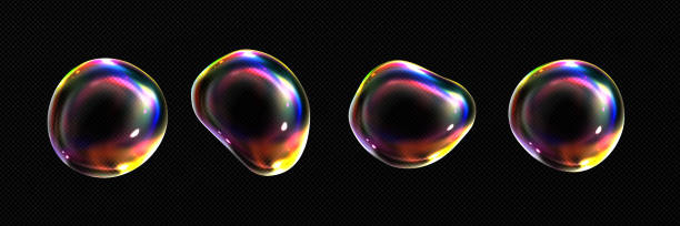 ilustraciones, imágenes clip art, dibujos animados e iconos de stock de esferas de arco iris transparentes de vidrio o jabón 3d - spectrum geometry refraction sphere