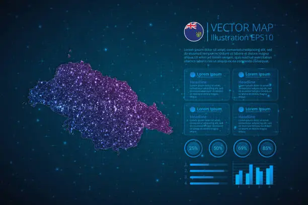 Vector illustration of Pitcairn Islands map infographics template for diagram, graph, presentation and chart with abstract geometric mesh polygonal light concept on blue background