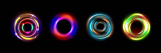 Vector illustration of Circle halo light effects, rings of lens flare