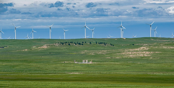 Large wind farm on eastern Colorado prairie.