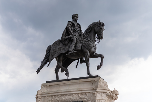 Budapest, Hungary - April 24, 2023: A picture of the Statue of Count Gyula Andrassy.