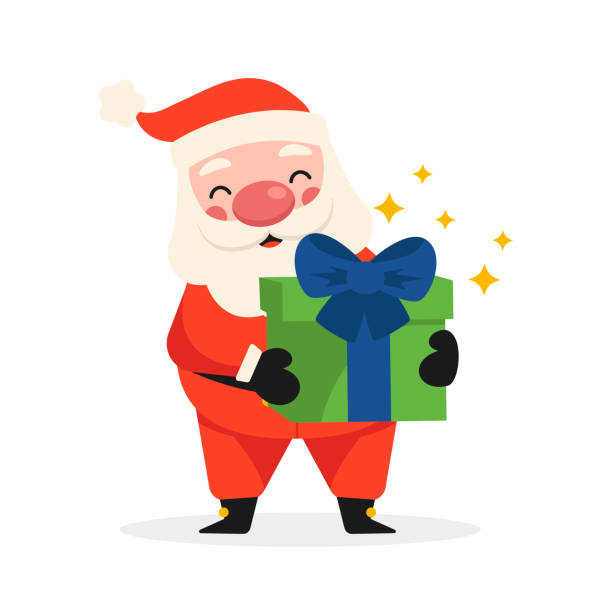 ilustrações de stock, clip art, desenhos animados e ícones de cartoon santa claus holding a gift with a bow. merry christmas. vector graphic. - christmas present senior men surprise gift box