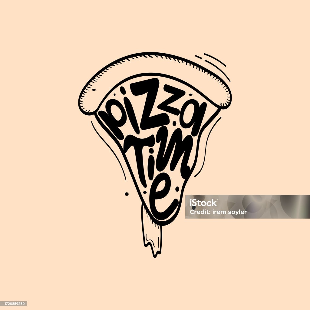 Hand Drawn Pizza Calligraphy Text Vector Design Stock Illustration ...