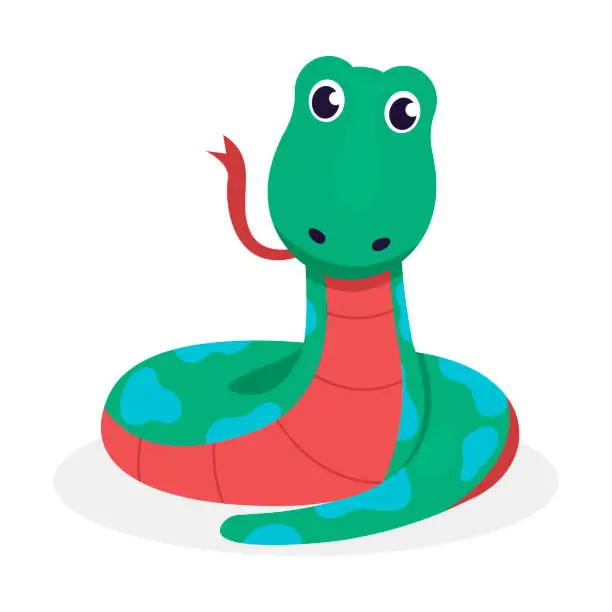 Vector illustration of Funny cartoon snake with tongue. Vector graphic.