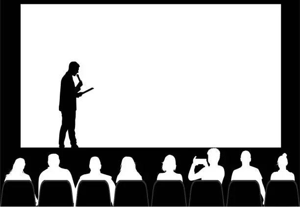 Vector illustration of A group of people sitting in a row - a presentation.
