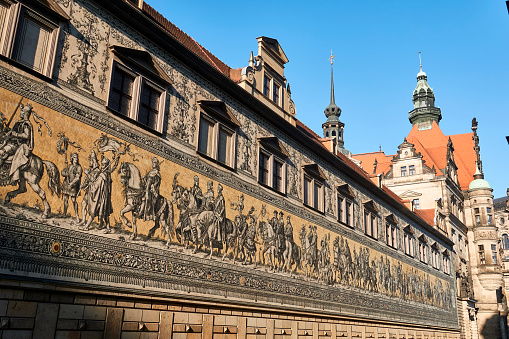 Dresden, Germany - September, 25th - 2023: Fürstenzug paintings.