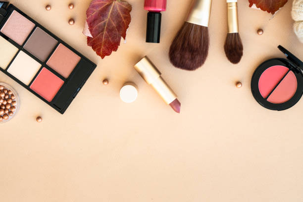istock Make-up beauty products at pastel background. 1720903239