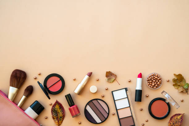 istock Make-up beauty products at pastel background. 1720903796