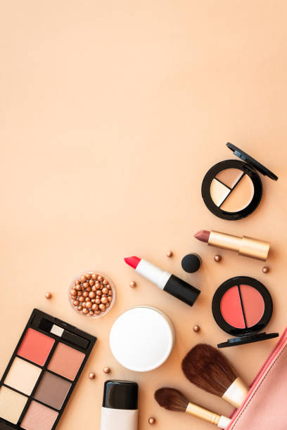istock Make-up beauty products at pastel background. 1720904355