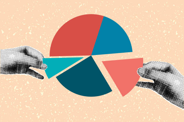 hands and diagram Halftone collage banner, hands and diagram. Retro colors, paper cut elements, concept of business, saving, finance. creative graph backgrounds stock illustrations