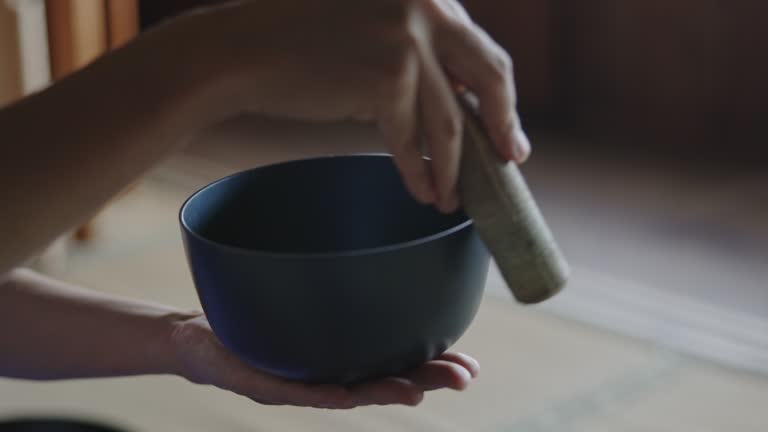 Close up of Japanese healing bowl therapy