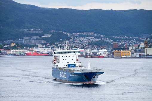 Bergen, Norway - June 6, 2017: Sea-Cargo Skips ro-ro vessel ‘SC Astrea’ outbound Bergen