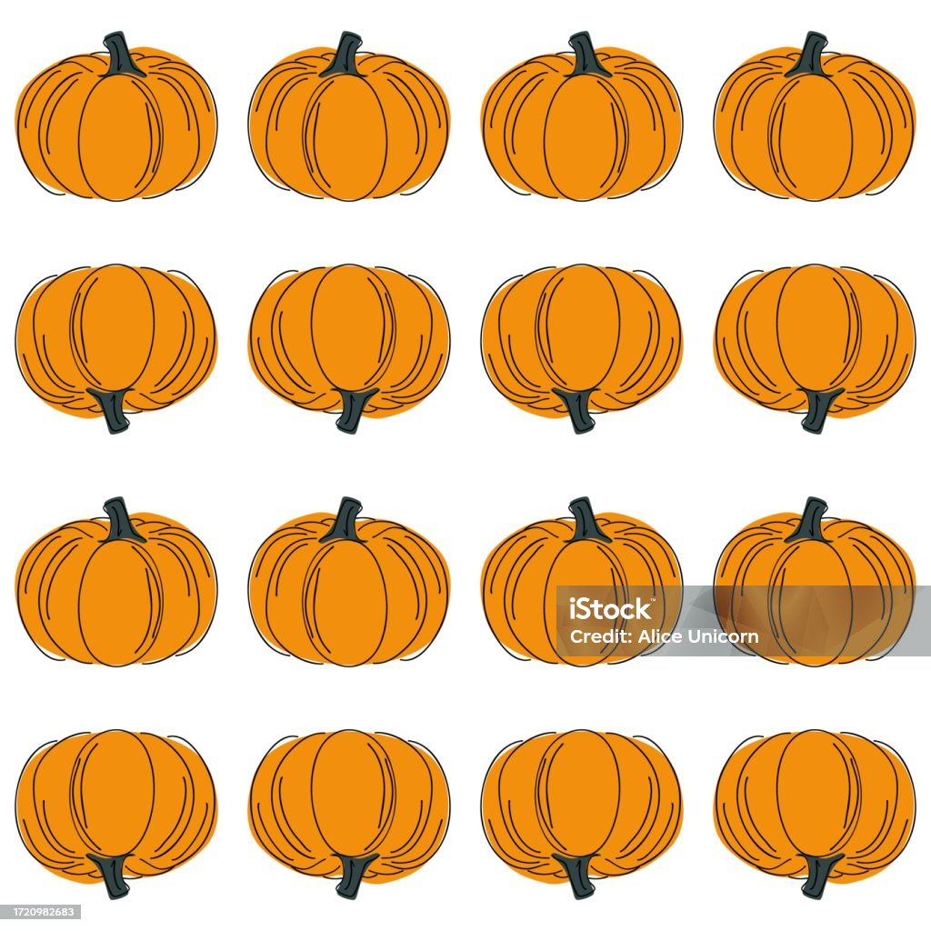 Pumpkin Pattern Abstract Hand Drawn Pumpkin Seamless Pattern Modern Linear Style With Colorful ...