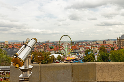 wide panoramic view from Petersberg on historic Erfurt cityscape with the catherdral and Domplatz