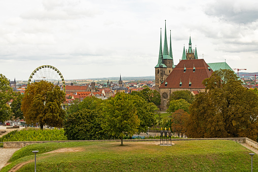 view from Petersberg hill over Erfurt during the Beer Fest