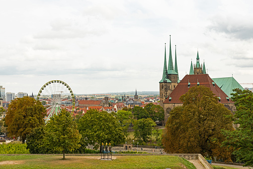 view from Petersberg hill over Erfurt during the Beer Fest