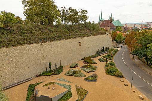 view from the wall crone bridge over the diamond garden at Lauentor street in Erfurt