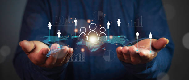 istock Customer service and customer relationship concept, business global with digital technology, client community data exchange and development and management, digital marketing online, human resource management, 1721014032