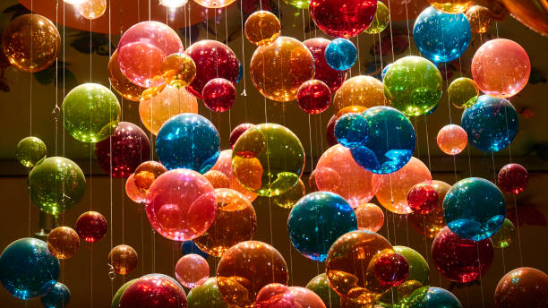 Hanging colorful balloons stock photo