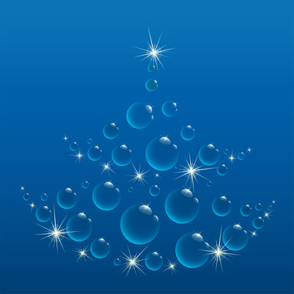 Cartoon shiny underwater Christmas tree from bubbles.